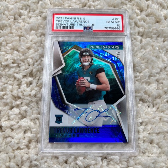 2021 Panini Rookies & Stars Trevor Lawrence 13/35 True Blue Auto PSA 10 #101 - Picture 3 of 5